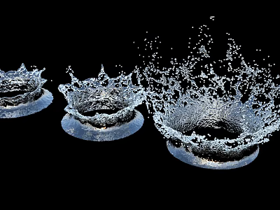 Captured Dynamic Water Splash In Different Stages On Black Background 3d model