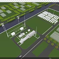 Aerial Planning Layout With Green Spaces Buildings Roads And Water Body