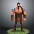 Male Character With Long Hair Beard And Blue Striped Tattoos Standing On Green Grass