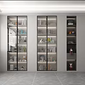 Modern Decorative Ornament Combination in Glass Display Cabinets with Lighting and Green Plant
