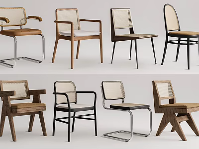Different Styles Modern Dining Chairs Featuring Wooden Metal Frames And Woven Back Designs 3d model