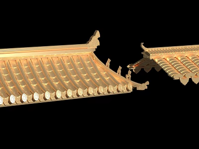 Traditional Chinese Architecture Golden Roof Tiles With Ornate Eaves And Decorations 3d model
