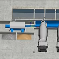 Industrial Equipment Setup For Concrete Production With Cement Mixer Trucks And Storage Bins
