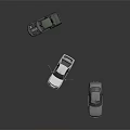 Three Car Models Green Convertible White Sports Car With Open Hood And Gray SUV