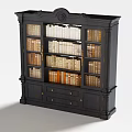 Classic Dark Wooden Bookcase With Multiple Shelves Filled With Books And Bottom Drawers