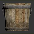 Vintage Wooden Bucket With Worn Texture And Metal Hoop Detail