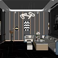 Modern KTV Lounge Interior Design With Large Screen TV Comfortable Sofas And Decorative Chandeliers 3d model