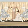 Wedding Photo Spot With Beige Curtains Arch ESC Crystal Chandeliers White Flower Balls And Candles