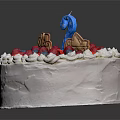 White Cream Birthday Cake With Fresh Berries Number 2 Candle And Cookie Decorations