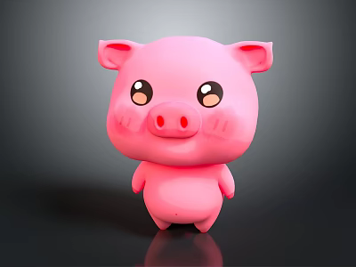 Cute Pink Pig Toy Figure With Round Body Big Eyes And Shiny Surface 3d model