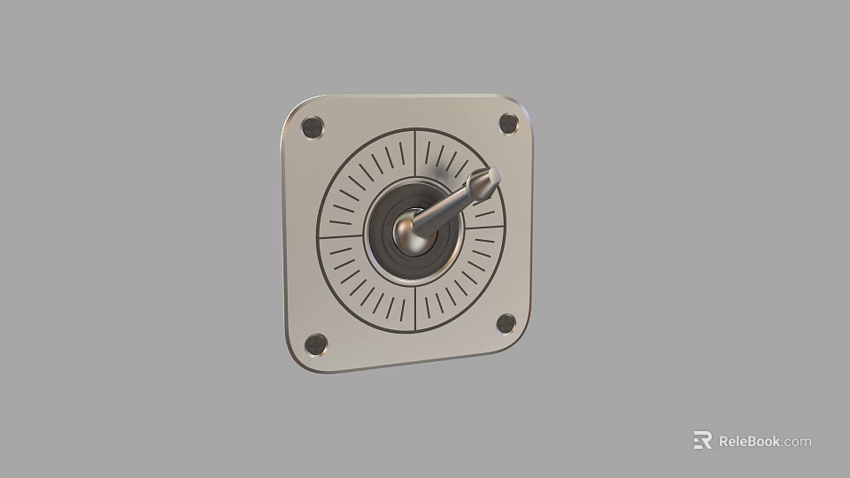 Square Metal Panel Clock With Circular Dial Radial Lines Central Pointer And Corner Screws 3d model 