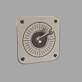 Square Metal Panel Clock With Circular Dial Radial Lines Central Pointer And Corner Screws 3d model