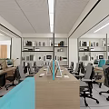 Modern Public Office Space With Open Layout Workstations Computers Office Chairs Windows And Lighting 3d model