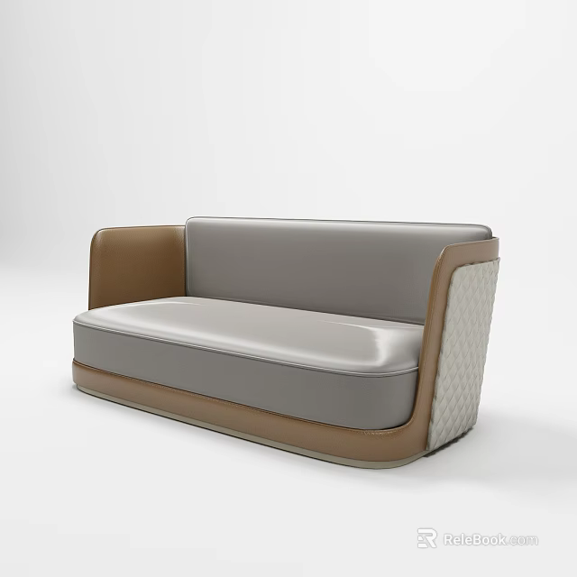 Modern Gray And Brown Leather Sofa Featuring Smooth Surface And Contrast Accents 3d model