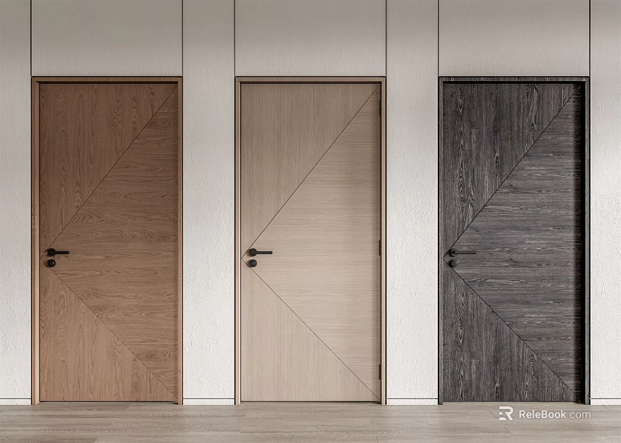 Hinged Doors with Three Color Options Diagonal Pattern Sleek Frames Light Wall and Wooden Floor 3d model