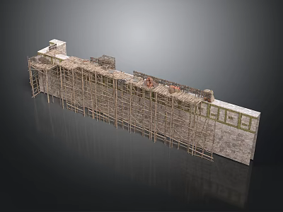Building Wall Under Construction With Scaffolding Support And Framing Structure 3d model