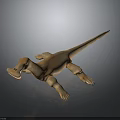 Prehistoric Marine Reptile 3D Model with Brown Textured Skin Clawed Limbs Lying on Dark Background