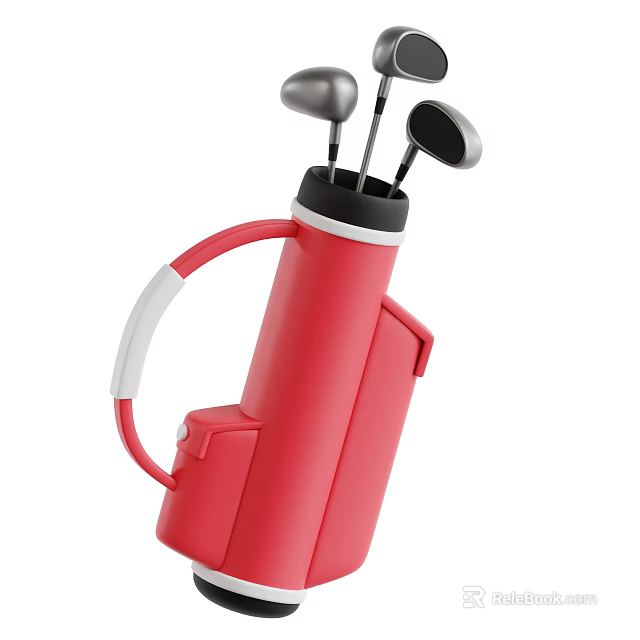 Red Golf Bag With White and Red Handle And Golf Clubs As Sports Equipment 3d model 