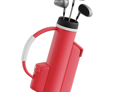 Red Golf Bag With White and Red Handle And Golf Clubs As Sports Equipment 3d model