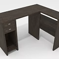 Dark Brown Wooden L Shaped Desk With Drawer And Open Shelves For Home Office