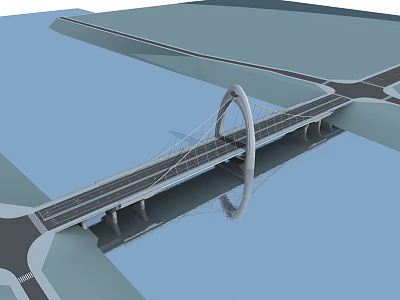 Modern Single Arch Bridge Design With Roadway Walkway Over Water Reflection 3d model