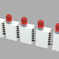 Industrial Warning Equipment With White Casing And Red Alert Lights In Row