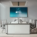 Modern Public Office Space with Large Windows Natural Light Conference Table and Green Plants