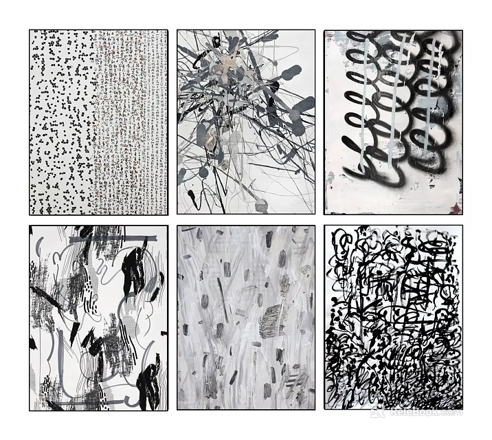 Abstract Black and White Gray Wall Art with Line Texture Modern Home Decor 3d model 