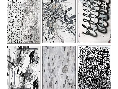 Abstract Black and White Gray Wall Art with Line Texture Modern Home Decor 3d model