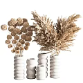 Beautiful Textured White Ceramic Vases With Dried Flowers For Home Decor
