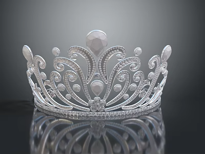 Silver Household Decorative Crown With Intricate Patterns Gemstone Decorations And Reflection On Surface 3d model