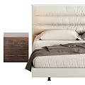 Modern Double Bed With Black Leather Headboard And Nightstand With Round Cutouts