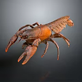 Detailed Brown Aquatic Animal Crayfish With Prominent Claws And Segmented Body Isolated On Dark Background