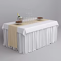 Elegant Dining Table with White Tablecloth Beige Runner Champagne Glassware Stand and Nut Bowls