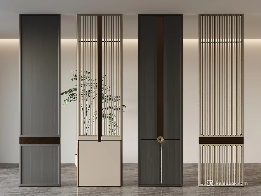 Modern Room Dividers With Vertical Slats Wooden Accents And Neutral Tones For Contemporary Interior Spaces 3d model 