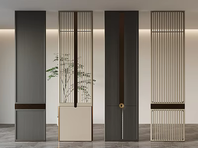 Modern Room Dividers With Vertical Slats Wooden Accents And Neutral Tones For Contemporary Interior Spaces 3d model
