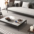 Modern Gray Sofa And Coffee Table Set With Multiple Cushions Stone Wall And Floor Lamp 3d model