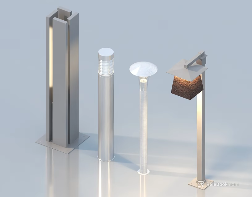 Stylish Modern Outdoor Lights Featuring Four Different Metal Minimalist Designs 3d model 