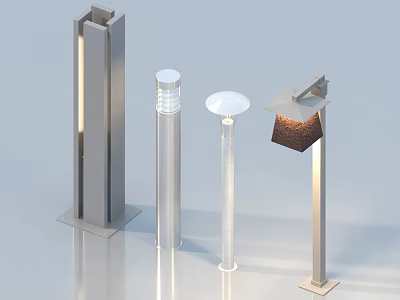 Stylish Modern Outdoor Lights Featuring Four Different Metal Minimalist Designs 3d model