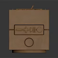 Brown Square Audio Speaker With Round Grille And Engraved Text Design Details