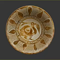 Intricately Carved Orange And White Bowl With Bird Motif Geometric Leaf Patterns