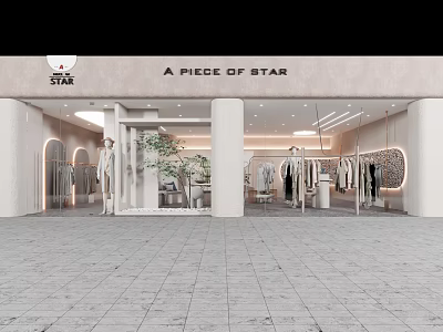Modern Luxury Clothing Store With Window Display Mannequins Green Plants Lighting And Marble 3d model