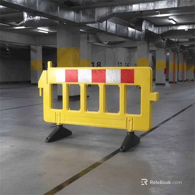 Yellow Plastic Road Barrier With Red White Stripes For Parking Safety 3d model 