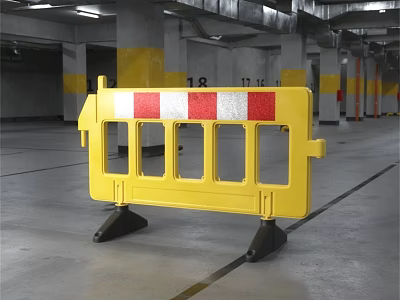 Yellow Plastic Road Barrier With Red White Stripes For Parking Safety 3d model