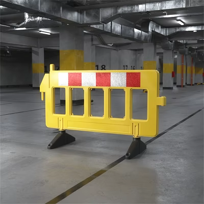 Yellow Plastic Road Barrier With Red White Stripes For Parking Safety 3d model