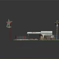 Modern Minimart Scene With Gas Pumps Outdoor Seating And Utility Poles