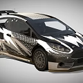 Black White Racing Car With Lightning Graphics Rear Spoiler And Sporty Aerodynamic Design