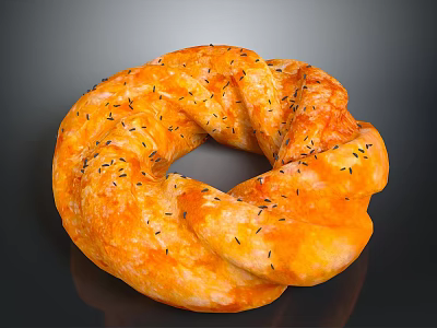 Golden Orange Ring Shaped Bread With Black Sesame Seeds And Twisted Texture 3d model