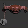Muscular Tattooed Red Haired Giant Character Holding Stone Hammer With Green Apron