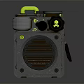 Rugged Portable Speaker With Yellow Handle Skull Logo Black Yellow Accents And Industrial Design